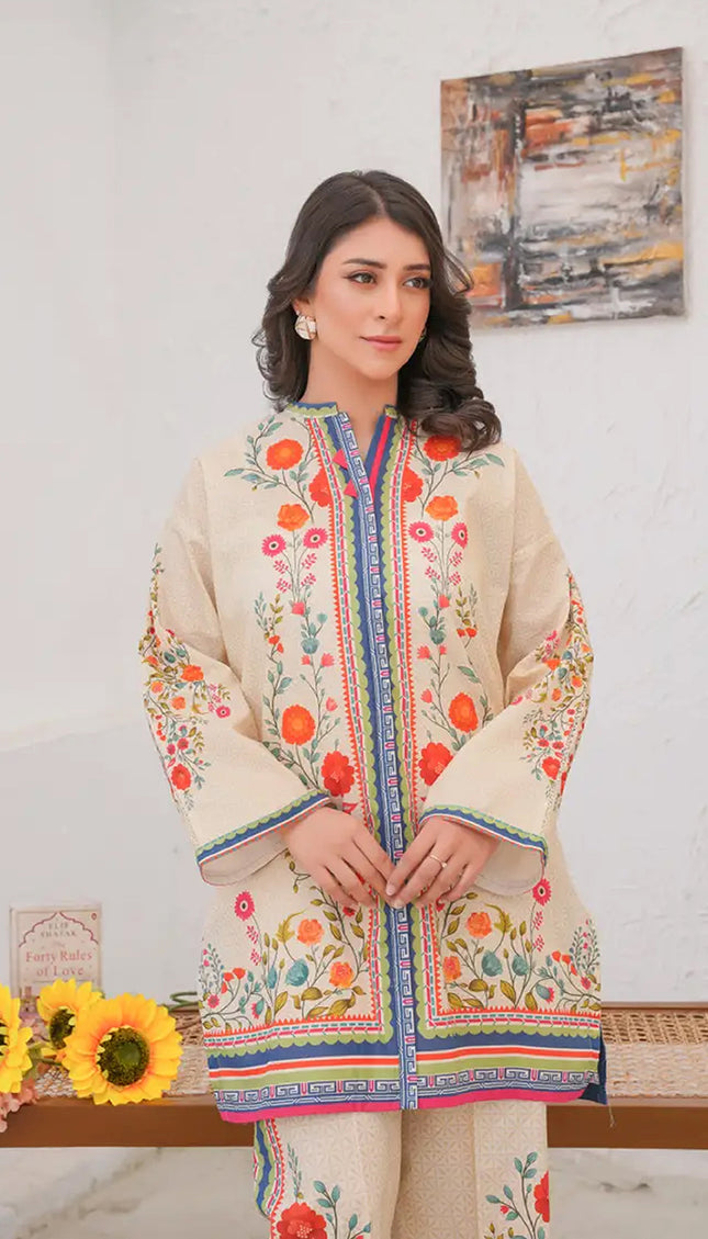 Floral Harmony Natural Crepe Co-Ord Set