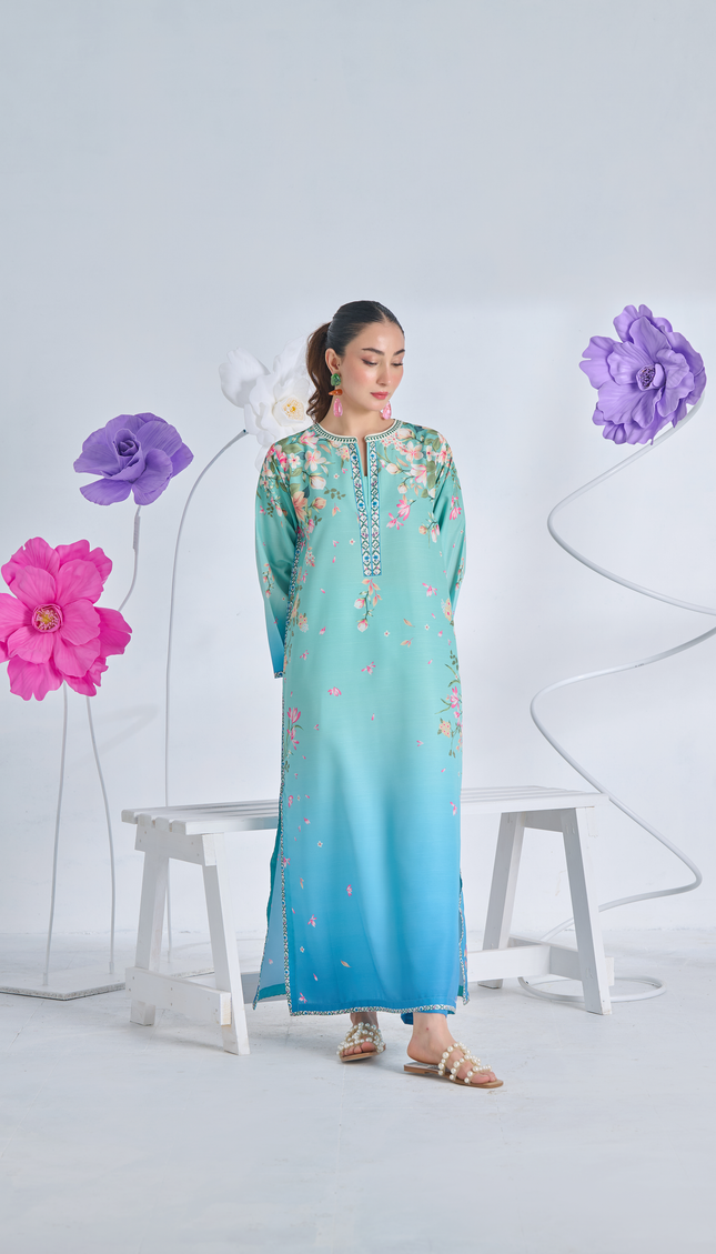 Aqua Bloom Printed Kaftan
