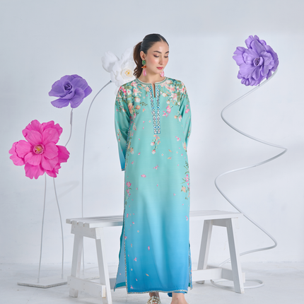 Aqua Bloom Printed Kaftan