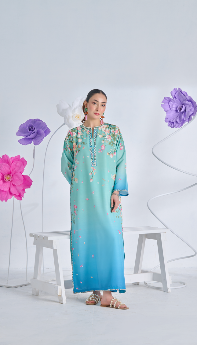 Aqua Bloom Printed Kaftan