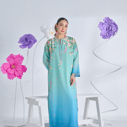 Aqua Bloom Printed Kaftan