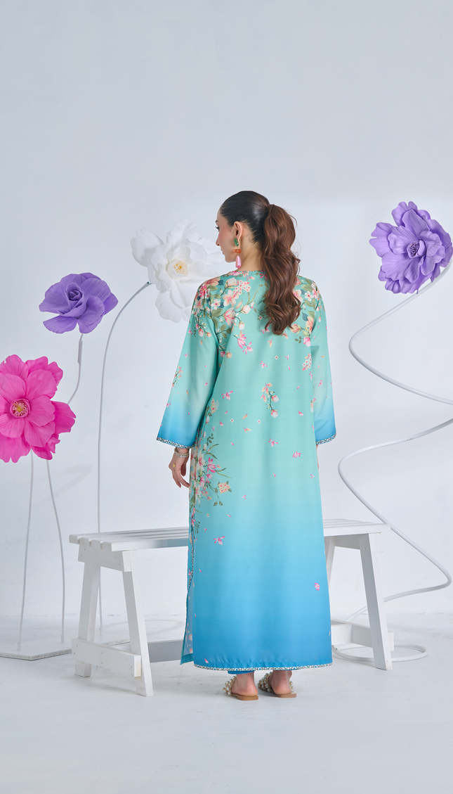 Aqua Bloom Printed Kaftan
