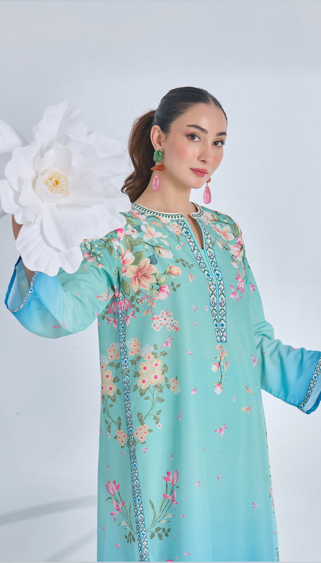 Aqua Bloom Printed Kaftan