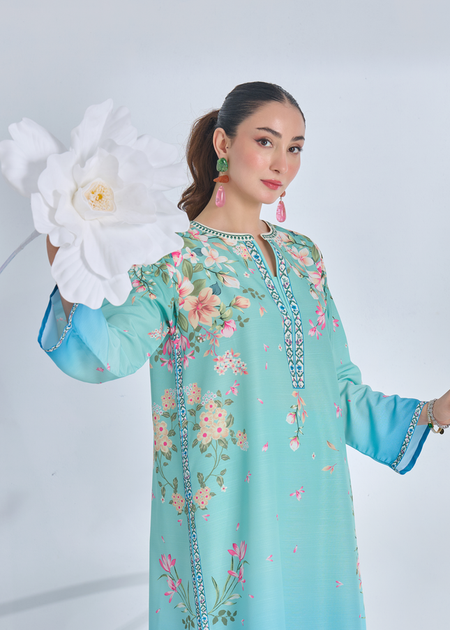 Aqua Bloom Printed Kaftan