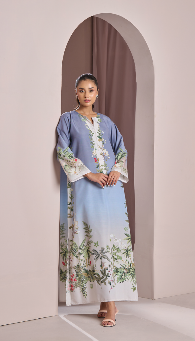 Blue Botanical Kaftan – Natural Crepe