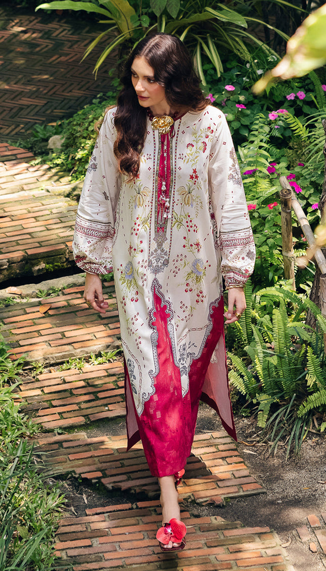 Crimson Bloom Swiss Cotton Kaftan