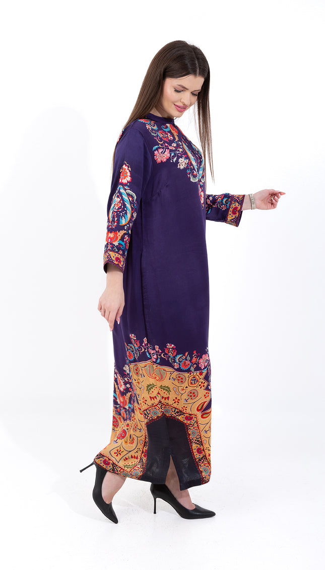 Zaria Royal Blue Cupro Satin Kaftan Set with Matching Scarf