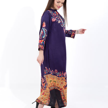 Zaria Royal Blue Cupro Satin Kaftan Set with Matching Scarf