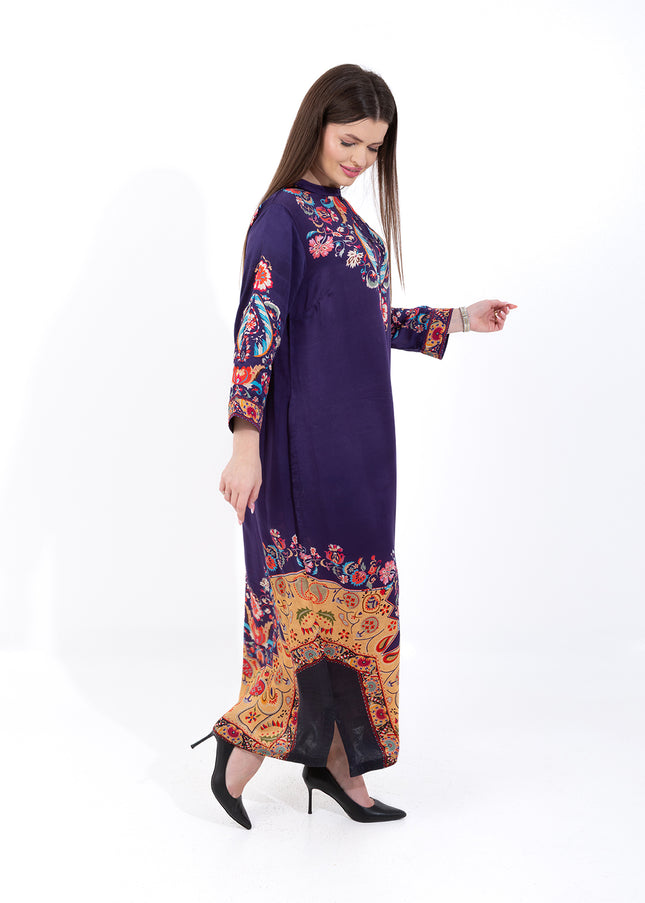 Zaria Royal Blue Cupro Satin Kaftan Set with Matching Scarf