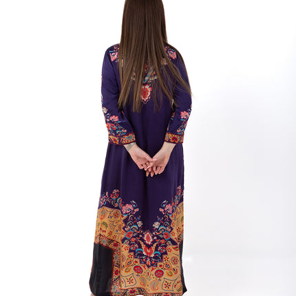 Zaria Royal Blue Cupro Satin Kaftan Set with Matching Scarf