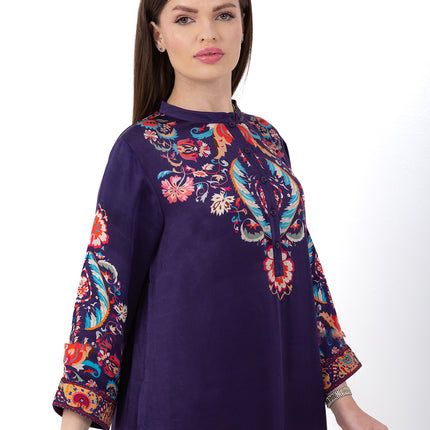 Zaria Royal Blue Cupro Satin Kaftan Set with Matching Scarf