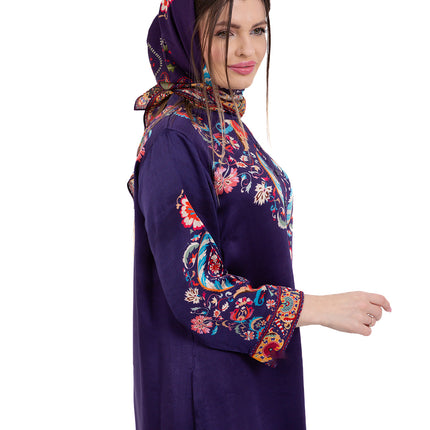 Zaria Royal Blue Cupro Satin Kaftan Set with Matching Scarf