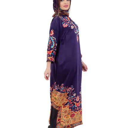 Zaria Royal Blue Cupro Satin Kaftan Set with Matching Scarf