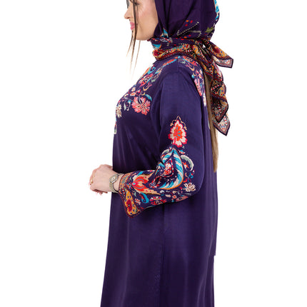 Zaria Royal Blue Cupro Satin Kaftan Set with Matching Scarf