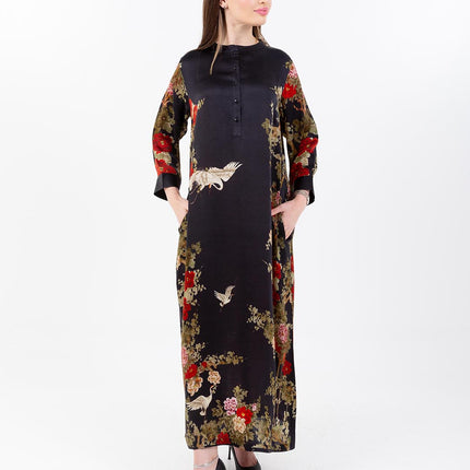 Midnight Bloom Kaftan with Matching Scarf