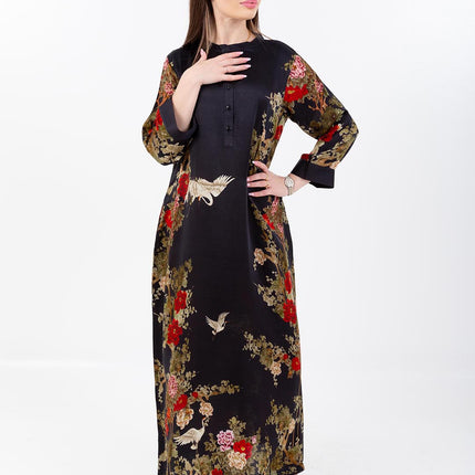 Midnight Bloom Kaftan with Matching Scarf