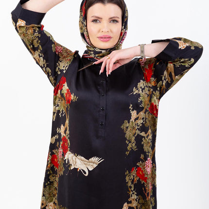 Midnight Bloom Kaftan with Matching Scarf