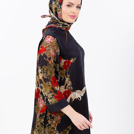 Midnight Bloom Kaftan with Matching Scarf