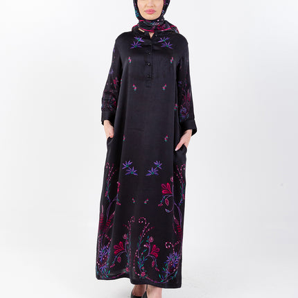 Noir Garden Kaftan with Matching Scarf