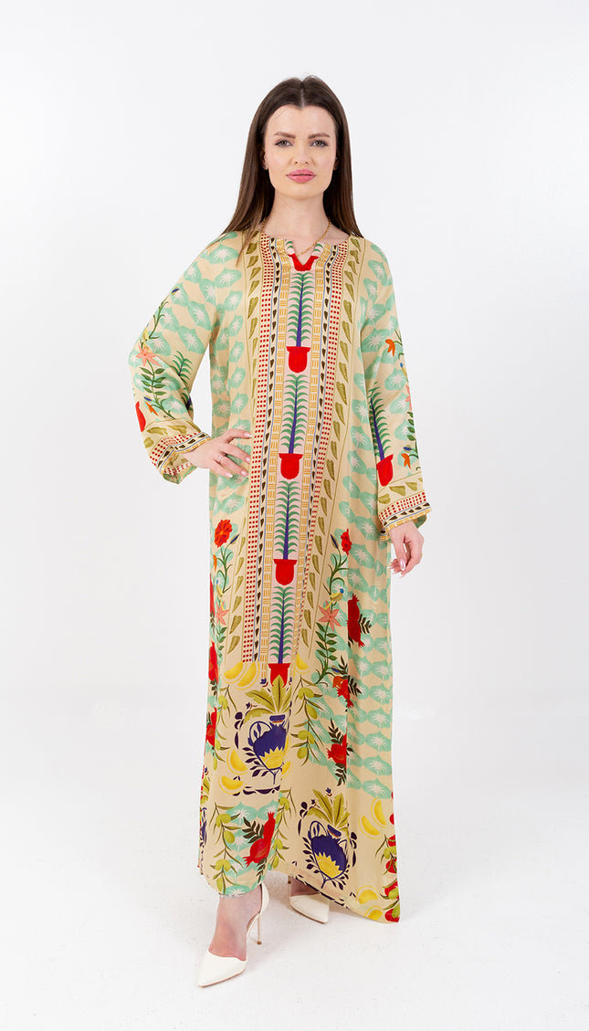 Elara Mint Cupro Satin Kaftan Set with Matching Scarf