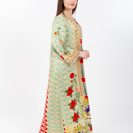 Elara Mint Cupro Satin Kaftan Set with Matching Scarf