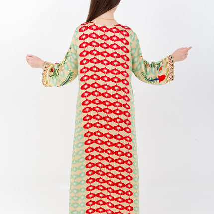 Elara Mint Cupro Satin Kaftan Set with Matching Scarf