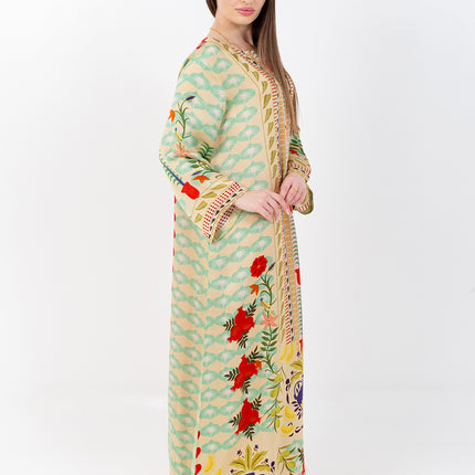 Elara Mint Cupro Satin Kaftan Set with Matching Scarf