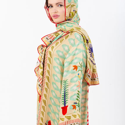 Elara Mint Cupro Satin Kaftan Set with Matching Scarf