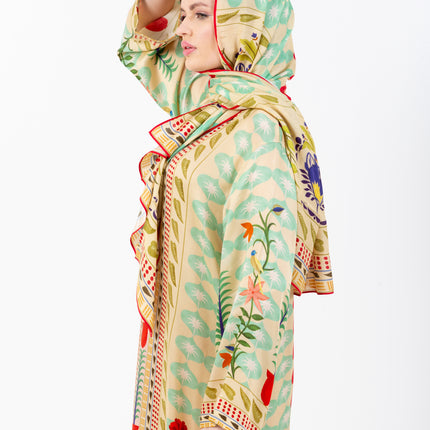 Elara Mint Cupro Satin Kaftan Set with Matching Scarf
