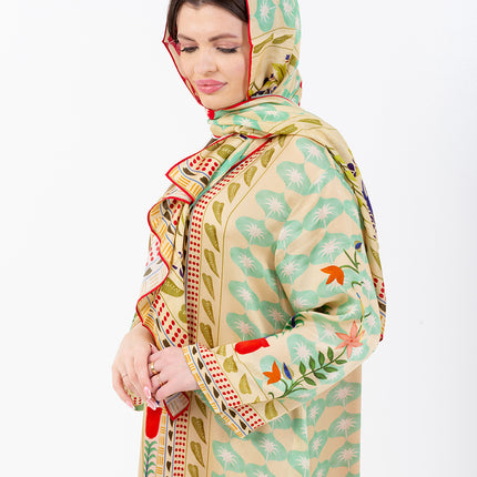 Elara Mint Cupro Satin Kaftan Set with Matching Scarf