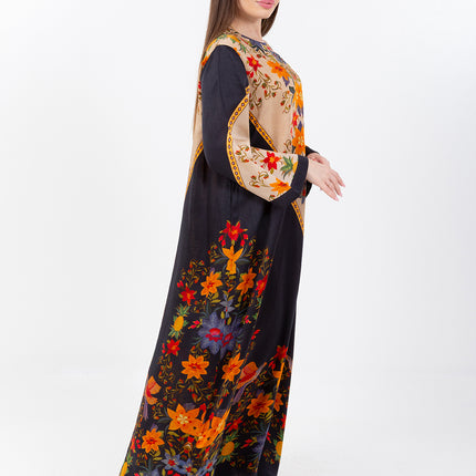 Zaina Black Cupro Satin Kaftan Set with Matching Scarf