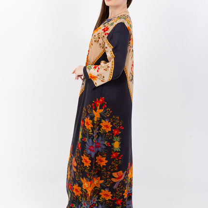 Zaina Black Cupro Satin Kaftan Set with Matching Scarf