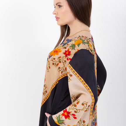 Zaina Black Cupro Satin Kaftan Set with Matching Scarf