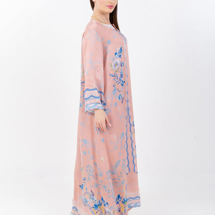 Ayla Blush Peach Cupro Satin Kaftan Set with Matching Scarf