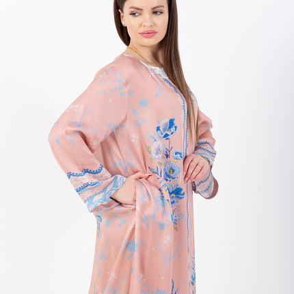 Ayla Blush Peach Cupro Satin Kaftan Set with Matching Scarf
