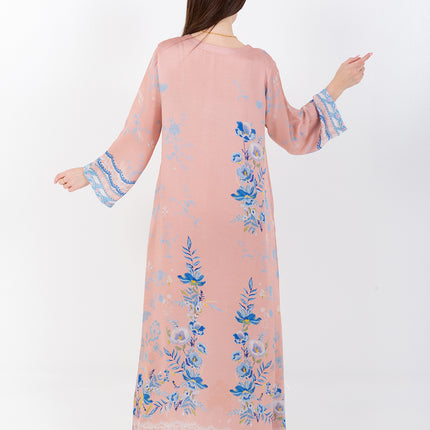 Ayla Blush Peach Cupro Satin Kaftan Set with Matching Scarf