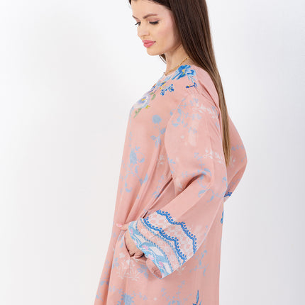 Ayla Blush Peach Cupro Satin Kaftan Set with Matching Scarf