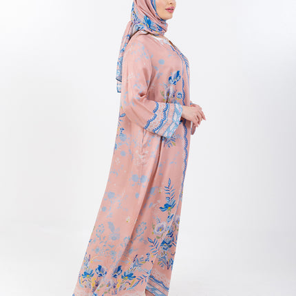 Ayla Blush Peach Cupro Satin Kaftan Set with Matching Scarf
