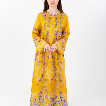 Saira Mustard Bloom Cupro Satin Kaftan Set with Matching Scarf