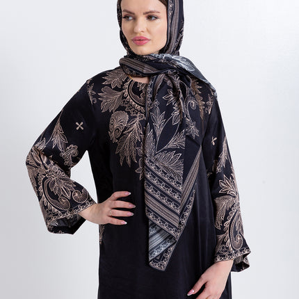 Noora Black Heritage Cupro Satin Scarf