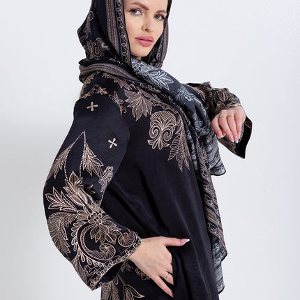Noora Black Heritage Cupro Satin Scarf
