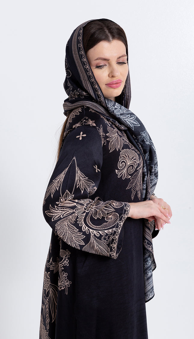 Noora Black Heritage Cupro Satin Scarf