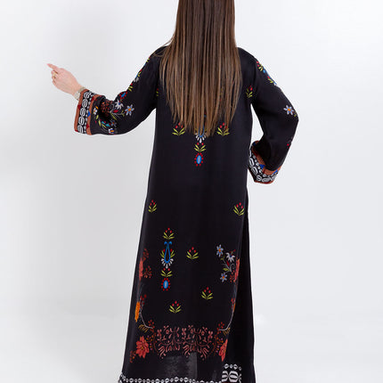 Ariya Black Floral Cupro Satin Kaftan Set with Matching Scarf