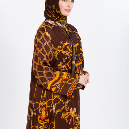 Aurelia Mocha Brown Cupro Satin Kaftan Set with Matching Scarf