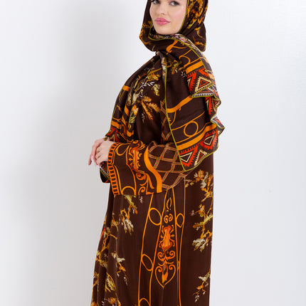 Aurelia Mocha Brown Cupro Satin Kaftan Set with Matching Scarf