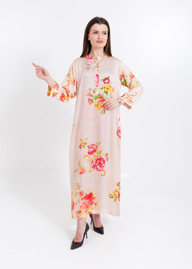 Aaliya Blush Rose Cupro Satin Kaftan Set with Matching Scarf