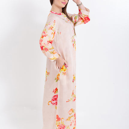 Aaliya Blush Rose Cupro Satin Kaftan Set with Matching Scarf