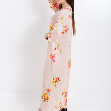 Aaliya Blush Rose Cupro Satin Kaftan Set with Matching Scarf