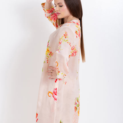Aaliya Blush Rose Cupro Satin Kaftan Set with Matching Scarf
