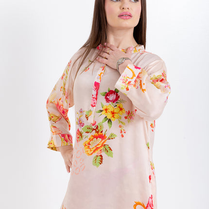Aaliya Blush Rose Cupro Satin Kaftan Set with Matching Scarf